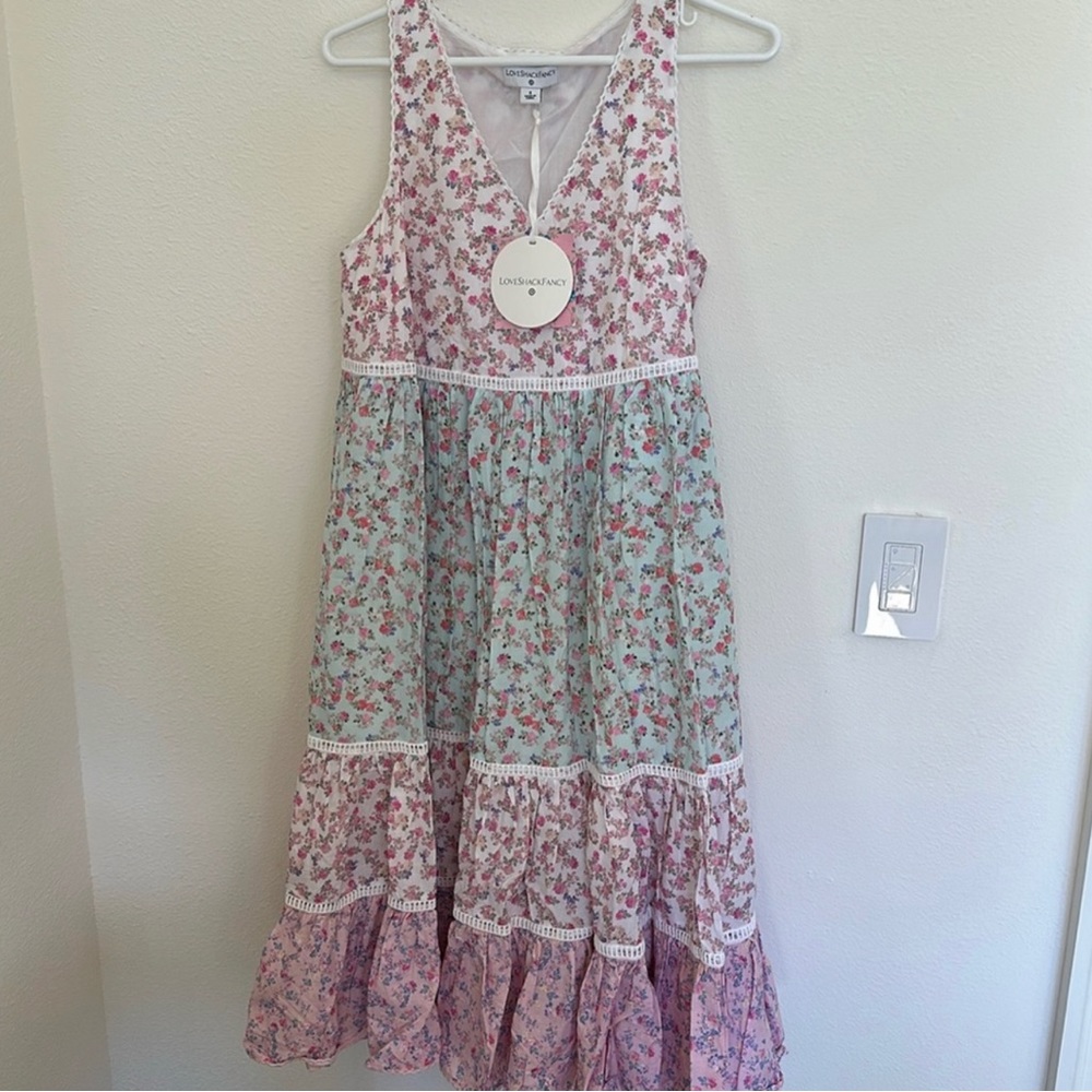 Love Shack Fancy Target Dress Womens Small Sleeveless Pink Floral Tiered NWT